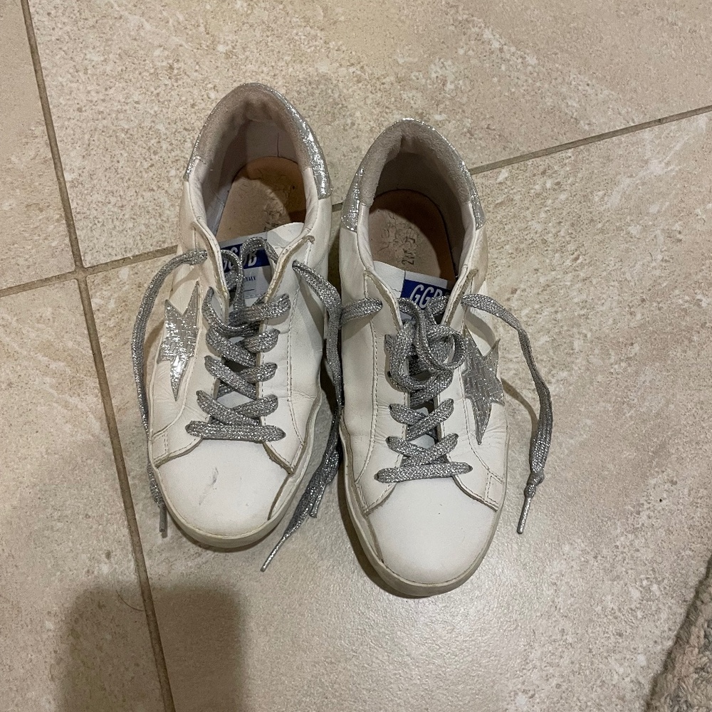 Golden Goose White Sneakers with Silver Star and Laces